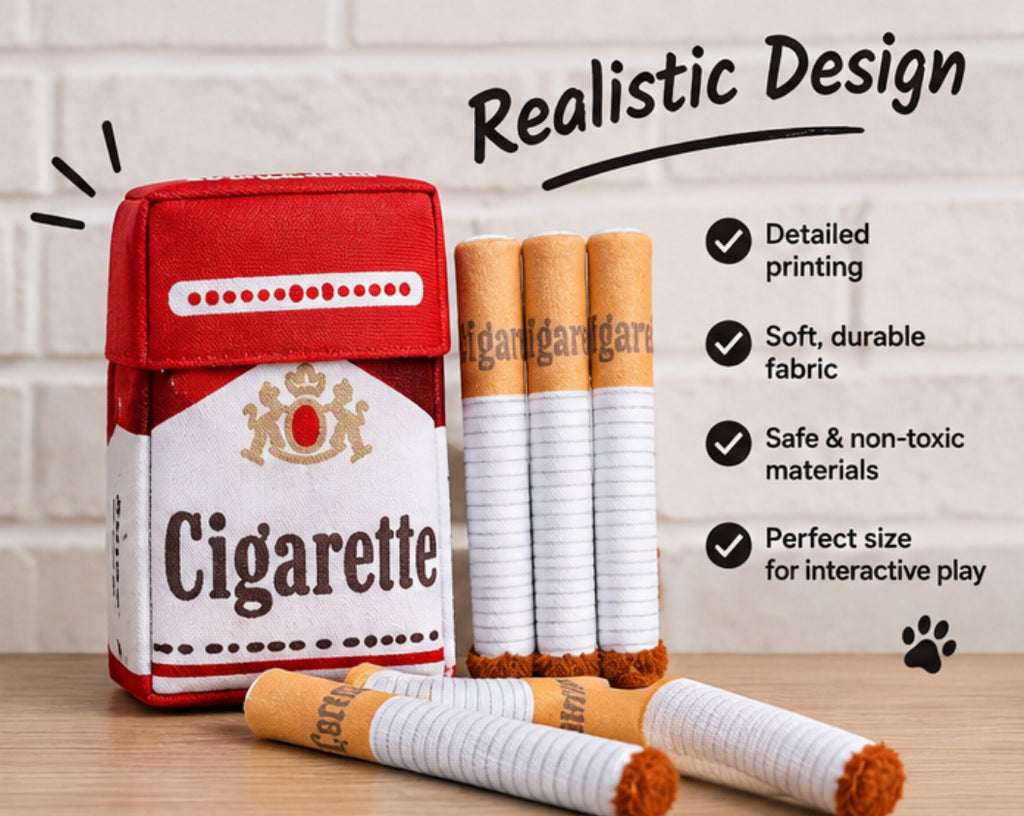 Funny Cigarette Pack Squeaky Dog Toy – 3-Piece Hide & Seek Plush Toy