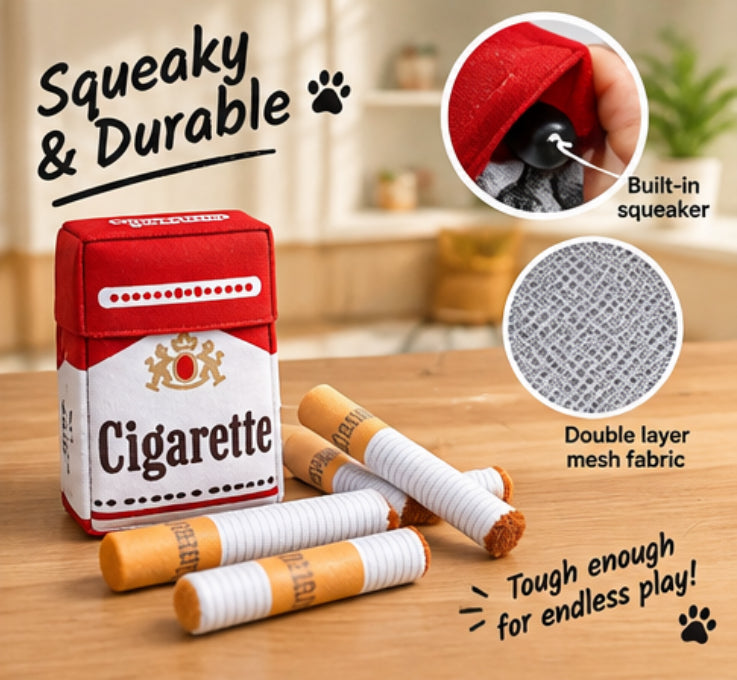 Funny Cigarette Pack Squeaky Dog Toy – 3-Piece Hide & Seek Plush Toy
