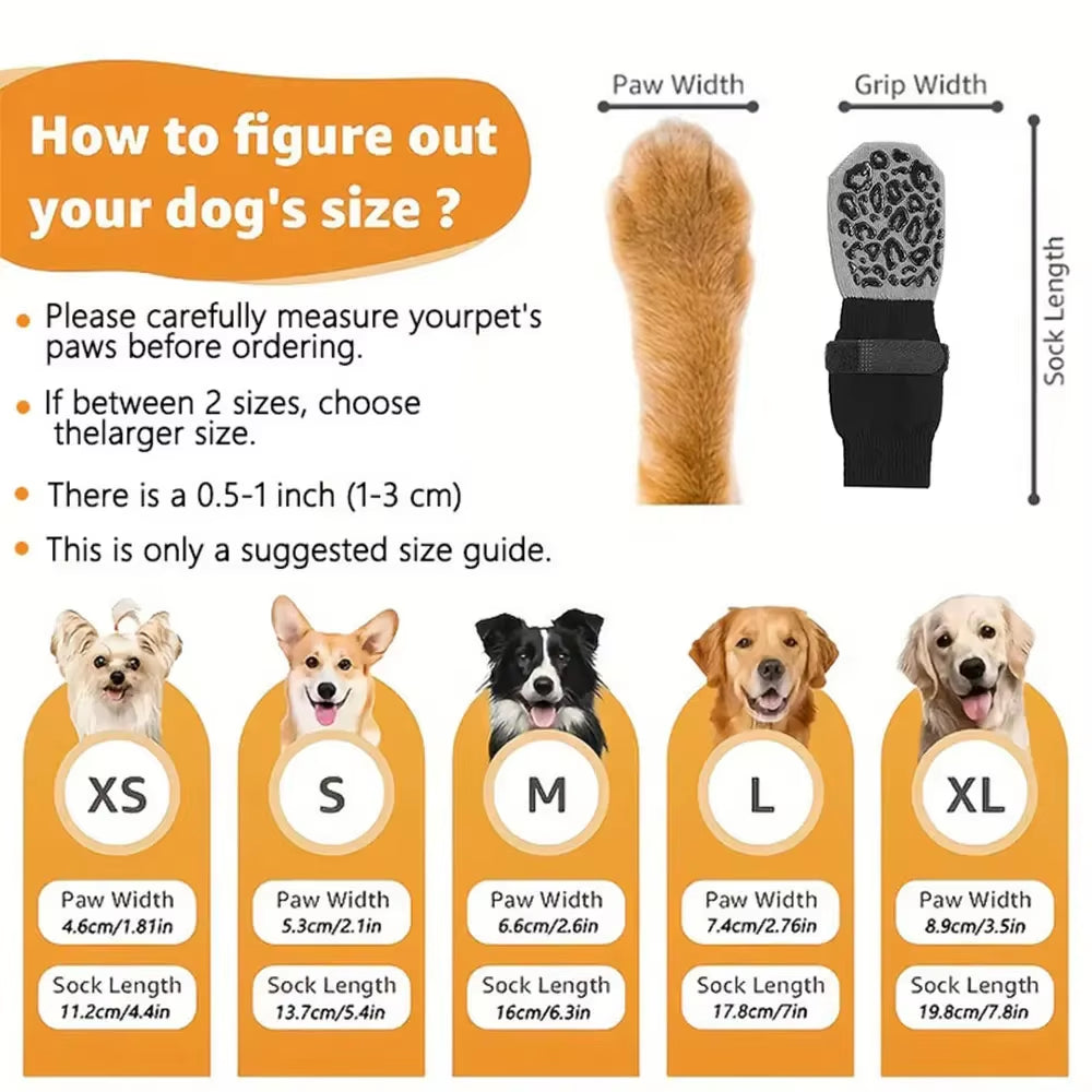 4Pcs Dog Paw Protectors Anti-Slip Boots with Traction Control Adjustable Socks for Injured Paws Senior Dogs