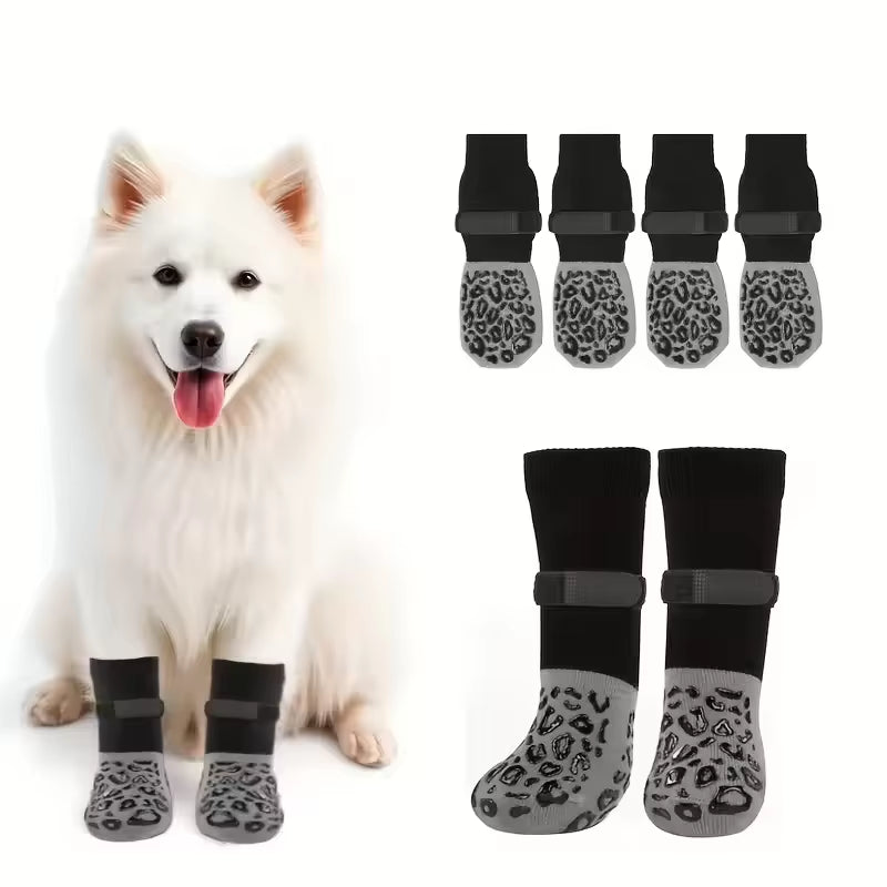 4Pcs Dog Paw Protectors Anti-Slip Boots with Traction Control Adjustable Socks for Injured Paws Senior Dogs