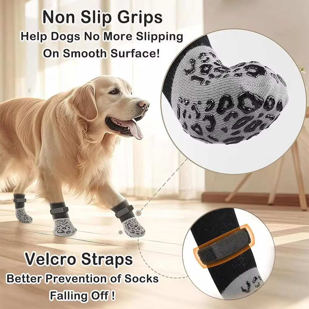 4Pcs Dog Paw Protectors Anti-Slip Boots with Traction Control Adjustable Socks for Injured Paws Senior Dogs