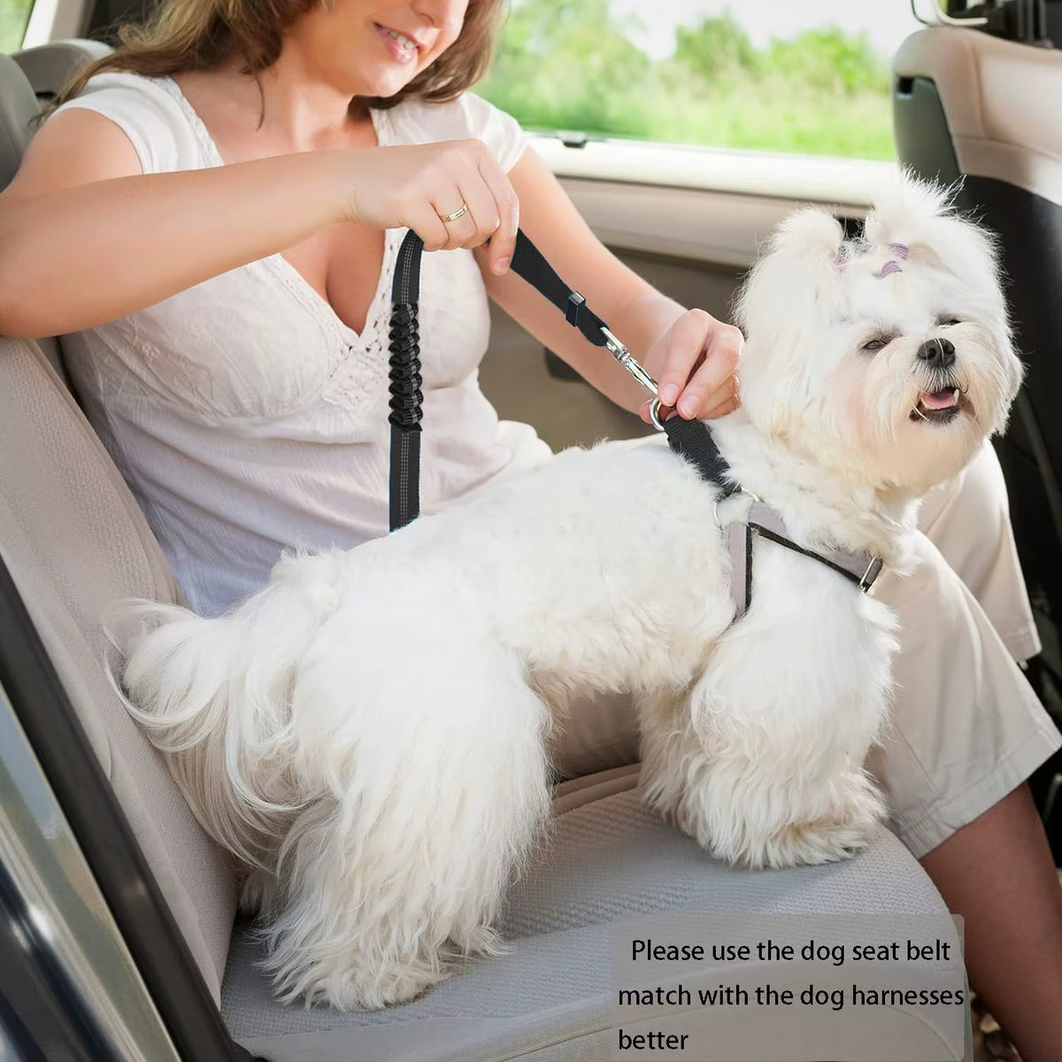 Dog Seat Belt,Updated Dual-Use Dog Seatbelt for Vehicle Headrests, Dog Car Leash - Bungee Retractable Adjustable for Your Pet, P
