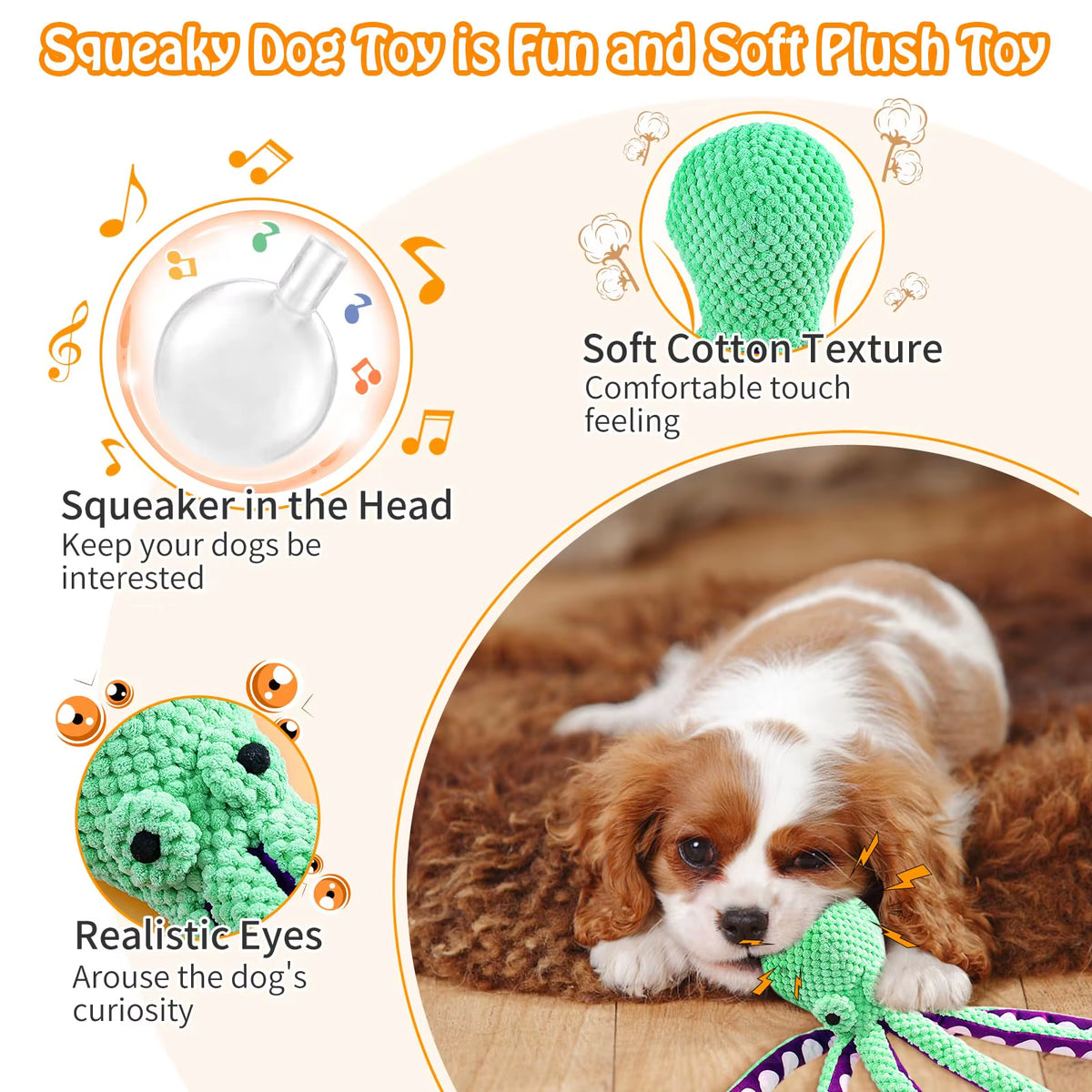 Squeaky Octopus Plush Dog Toy Indestructible Teething Chew Toy Interactive Sound Pet Stress Relief Boredom Toy for Dogs Cats
