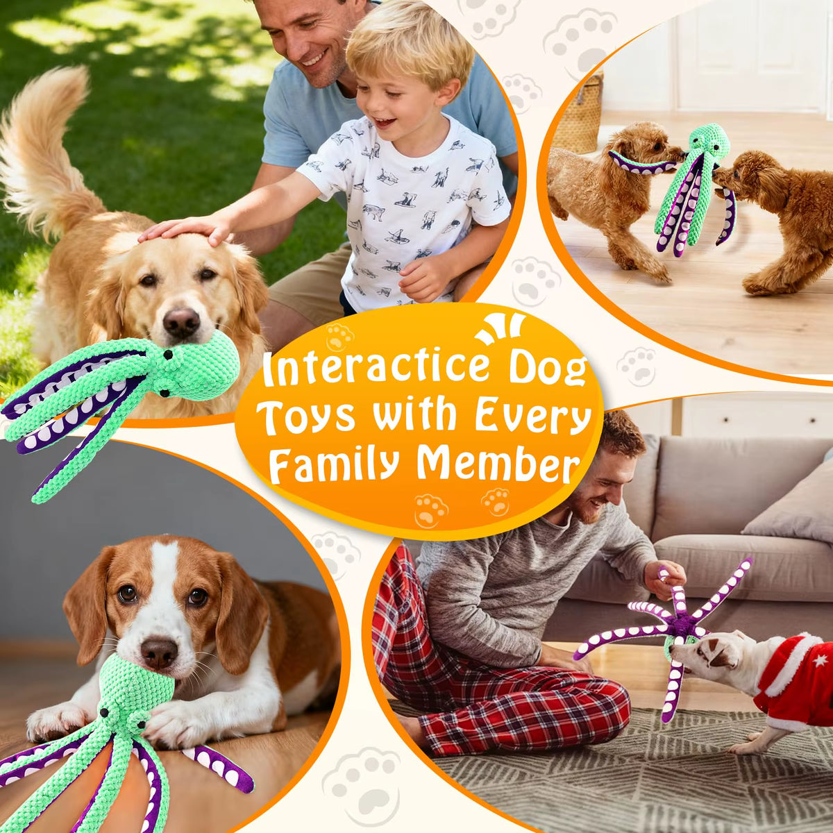 Squeaky Octopus Plush Dog Toy Indestructible Teething Chew Toy Interactive Sound Pet Stress Relief Boredom Toy for Dogs Cats