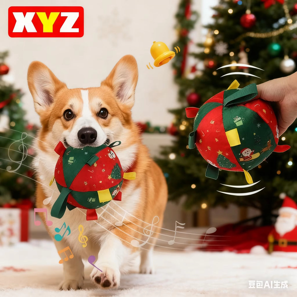 Christmas Dog Toy Balls Electric Interactive Plush Toy Ball for Dogs Built-In Bell Anti-Bite Chew Toys with Squeaker Pet Product