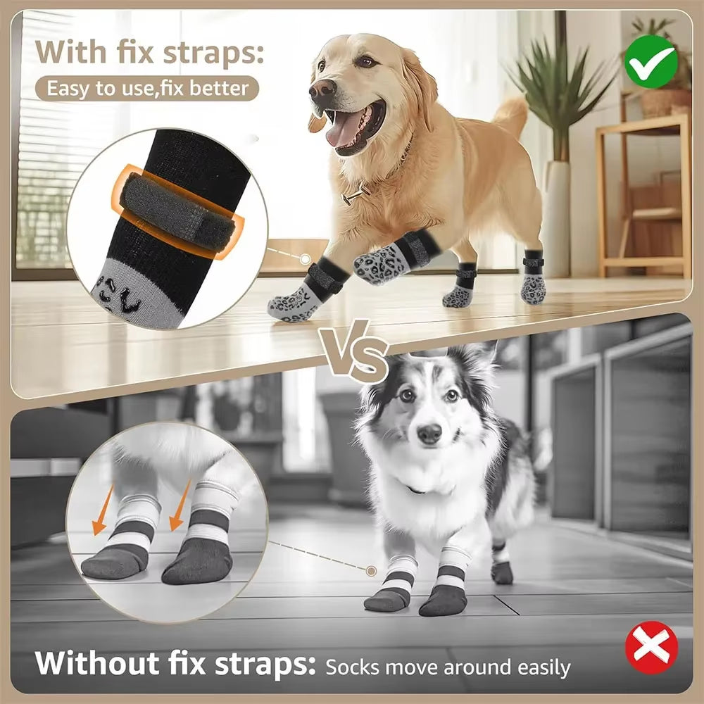 4Pcs Dog Paw Protectors Anti-Slip Boots with Traction Control Adjustable Socks for Injured Paws Senior Dogs