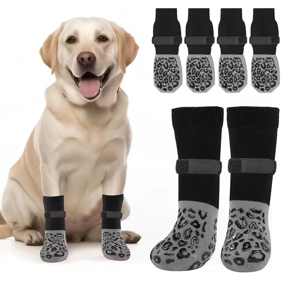 4Pcs Dog Paw Protectors Anti-Slip Boots with Traction Control Adjustable Socks for Injured Paws Senior Dogs