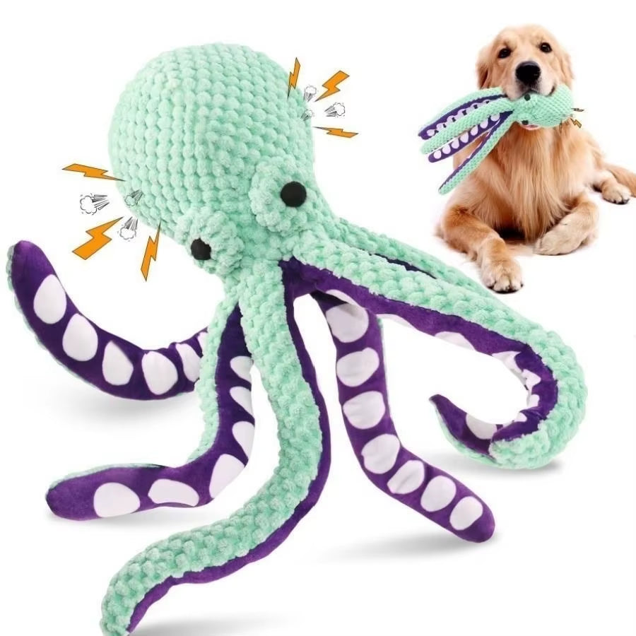 Squeaky Octopus Plush Dog Toy Indestructible Teething Chew Toy Interactive Sound Pet Stress Relief Boredom Toy for Dogs Cats