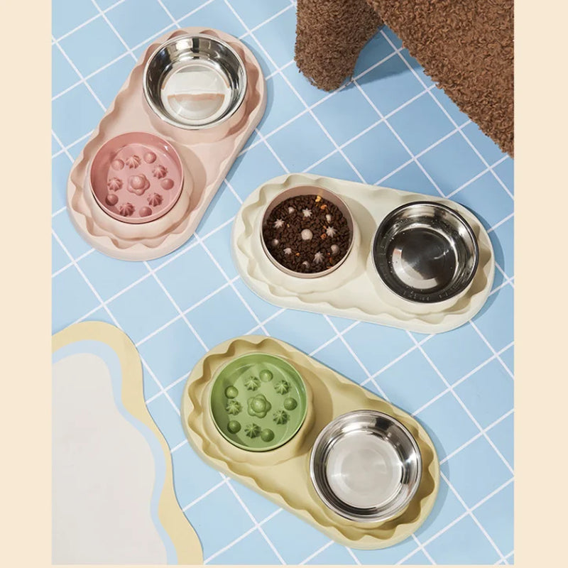 Pet Stainless Steel Double Bowl Cat Bowl Leak Proof Food Dog Choking Slow Food Bowl Spill Proof Cat Bowl Dog Bowl Pet Bowl