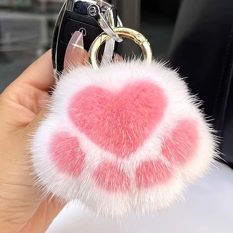 Women'S Lovely Cat Paw Faux Fur Keychain Charm Fashion Plush Bear Paw Car Key Chain Bag Pendant Keyrings Party Favor Jewelry